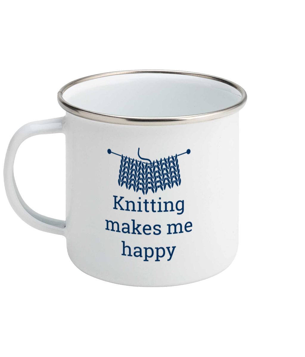enamel mug knitting makes me happy
