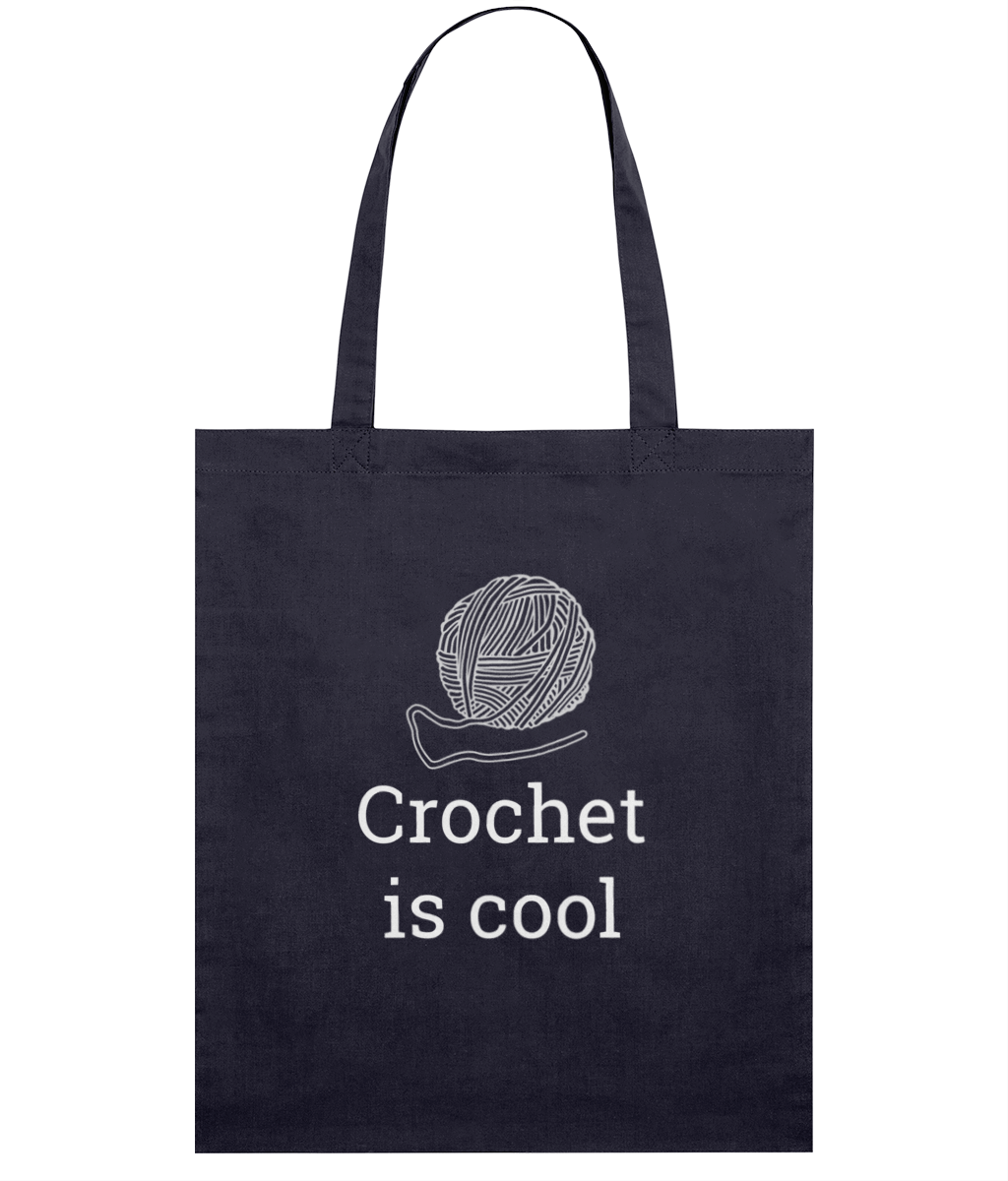 navy tote bag white print crochet is cool