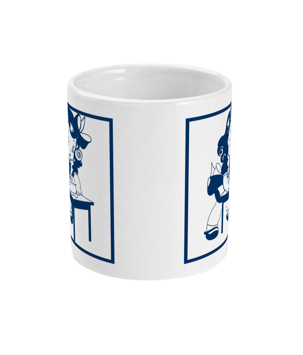 mug with image of a girl using a rolling pin