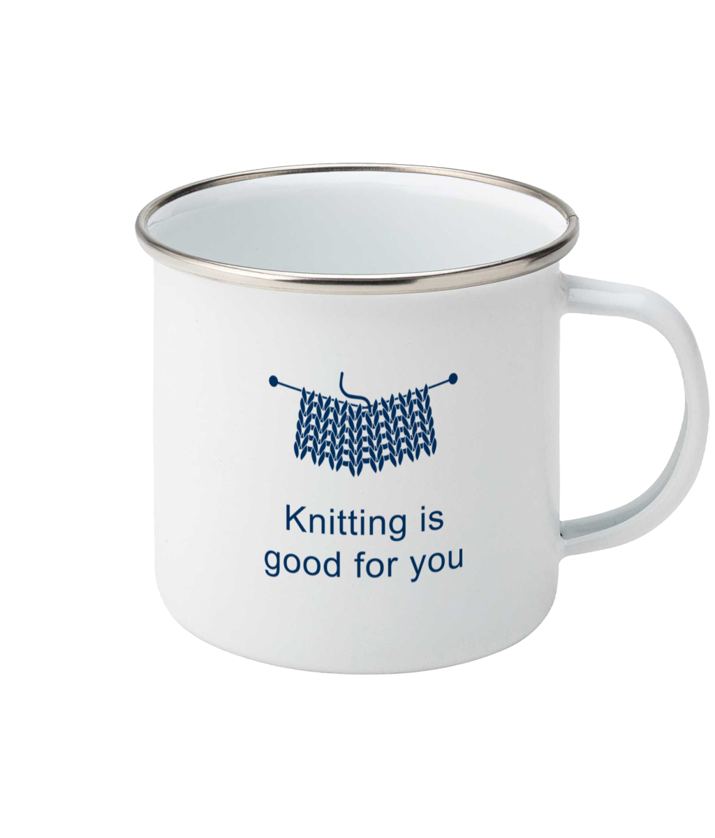 enamel mug knitting makes me happy