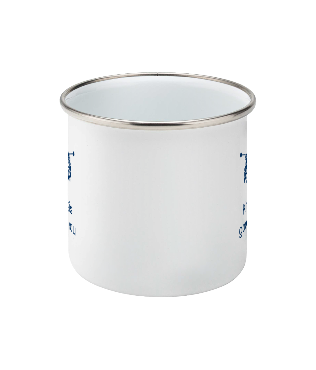 enamel mug knitting makes me happy