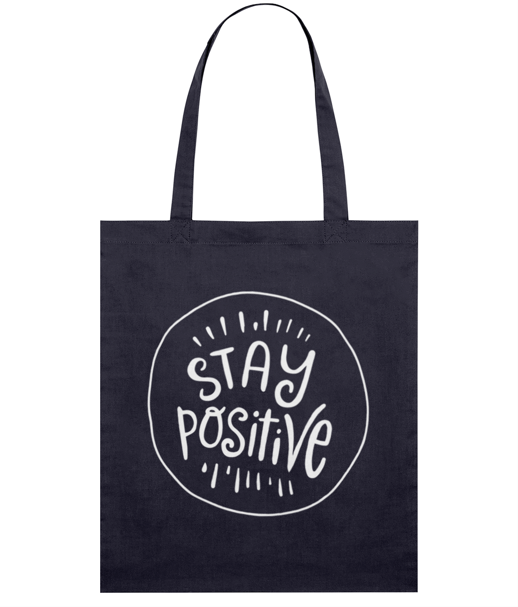 navy tote bag white print stay positive