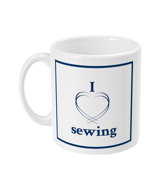mug with I love sewing printed on it
