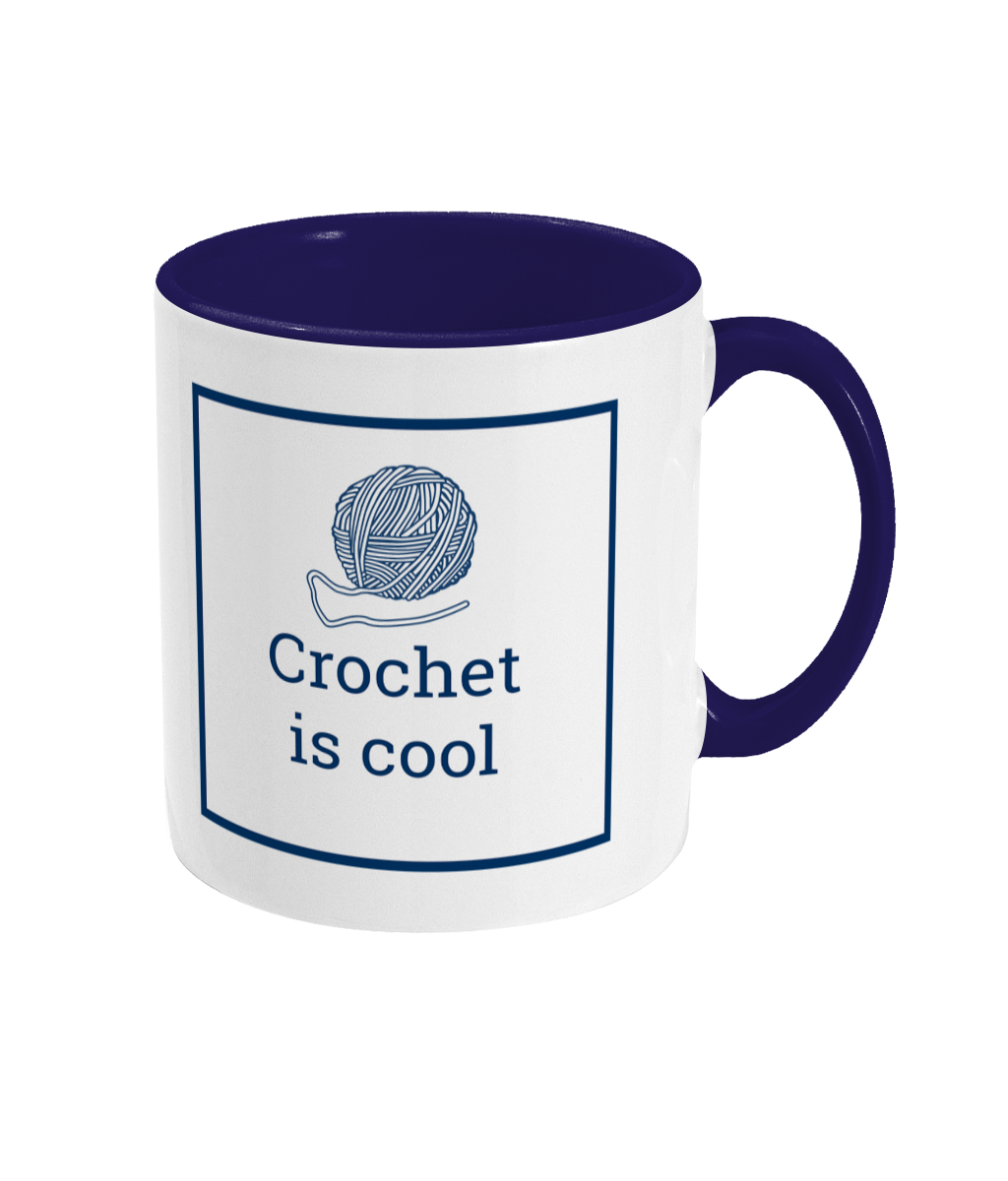 two tone blue and white ceramic mug crochet is cool