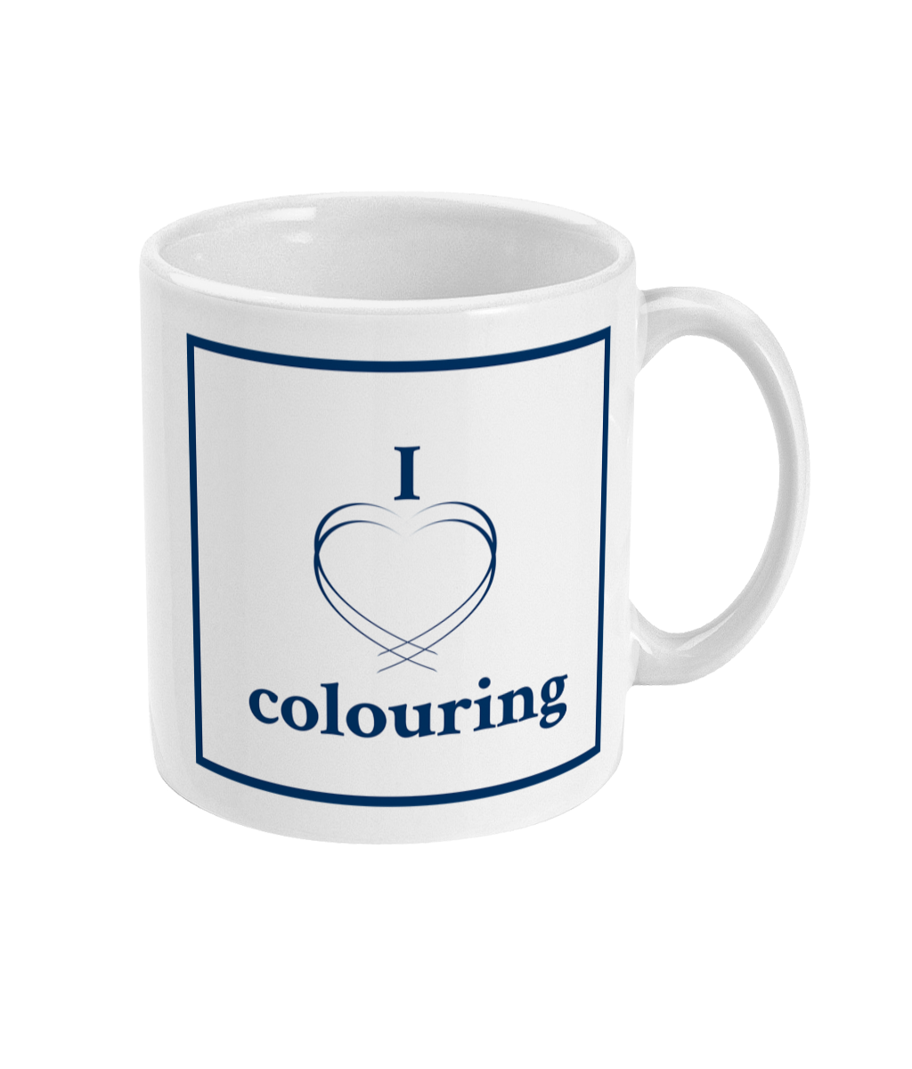 mug with i love colouring printed on it